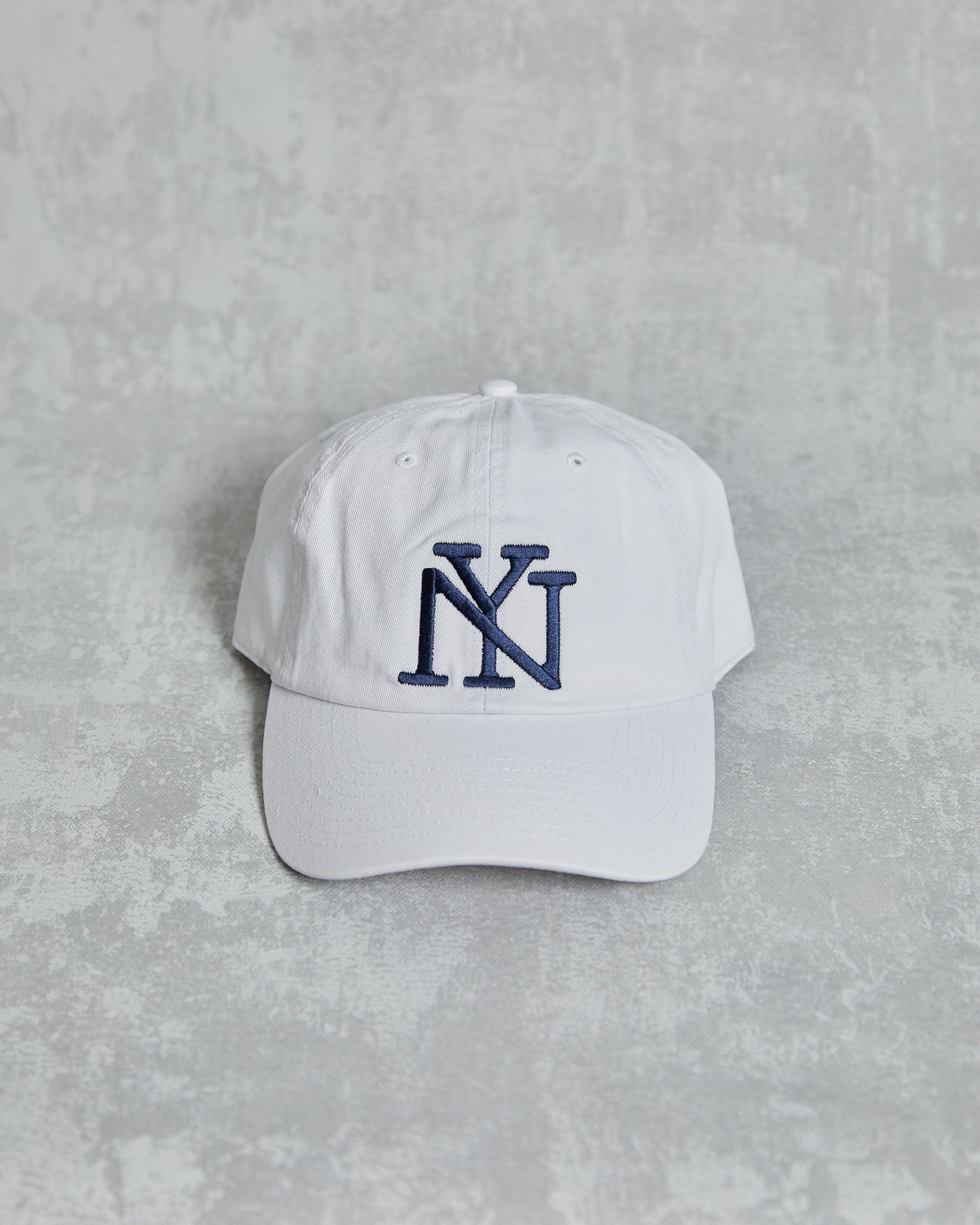 White NEW YORK NUTJOB baseball cap hat with navy New York logo embroidery