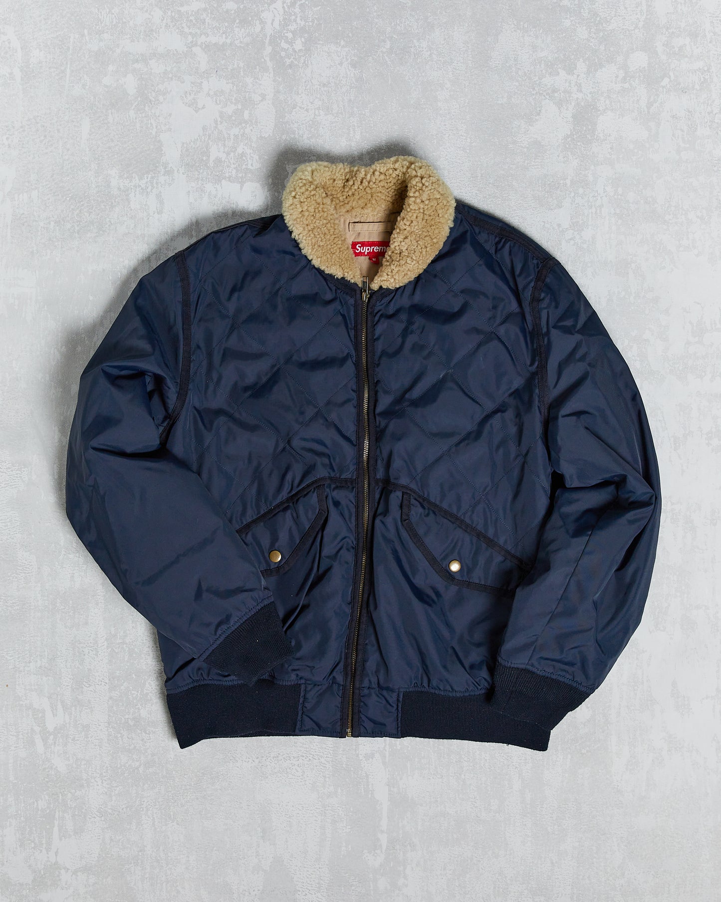 Supreme Quilted Nylon Tanker Jacket Medium Navy Blue