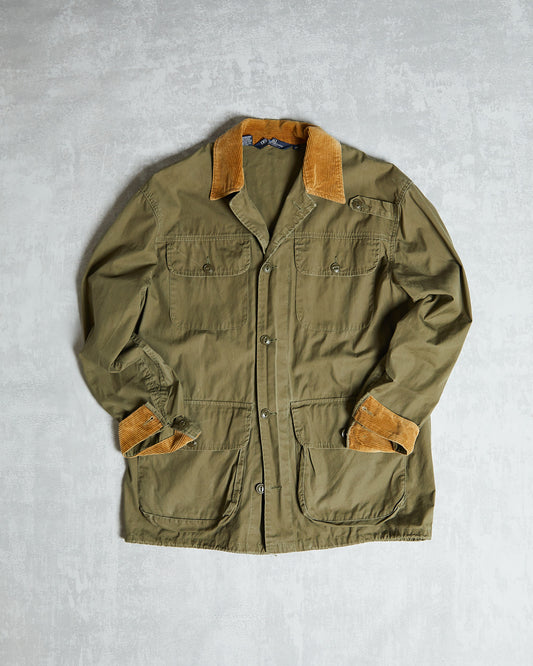 Vintage polo ralph lauren Olive green chore coat with brown corduroy collar and cuffs