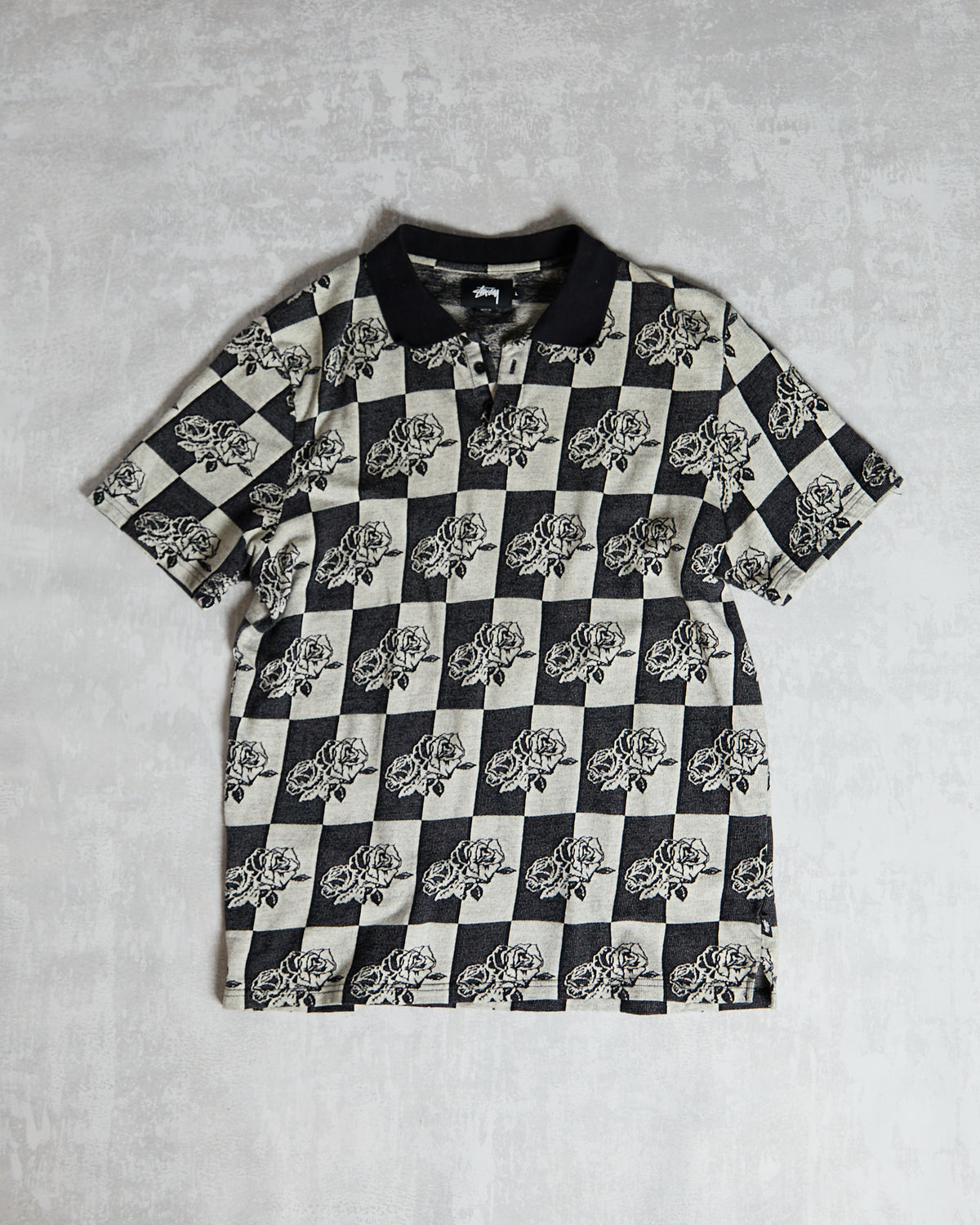 Stussy Rose Checkered  Polo black grey