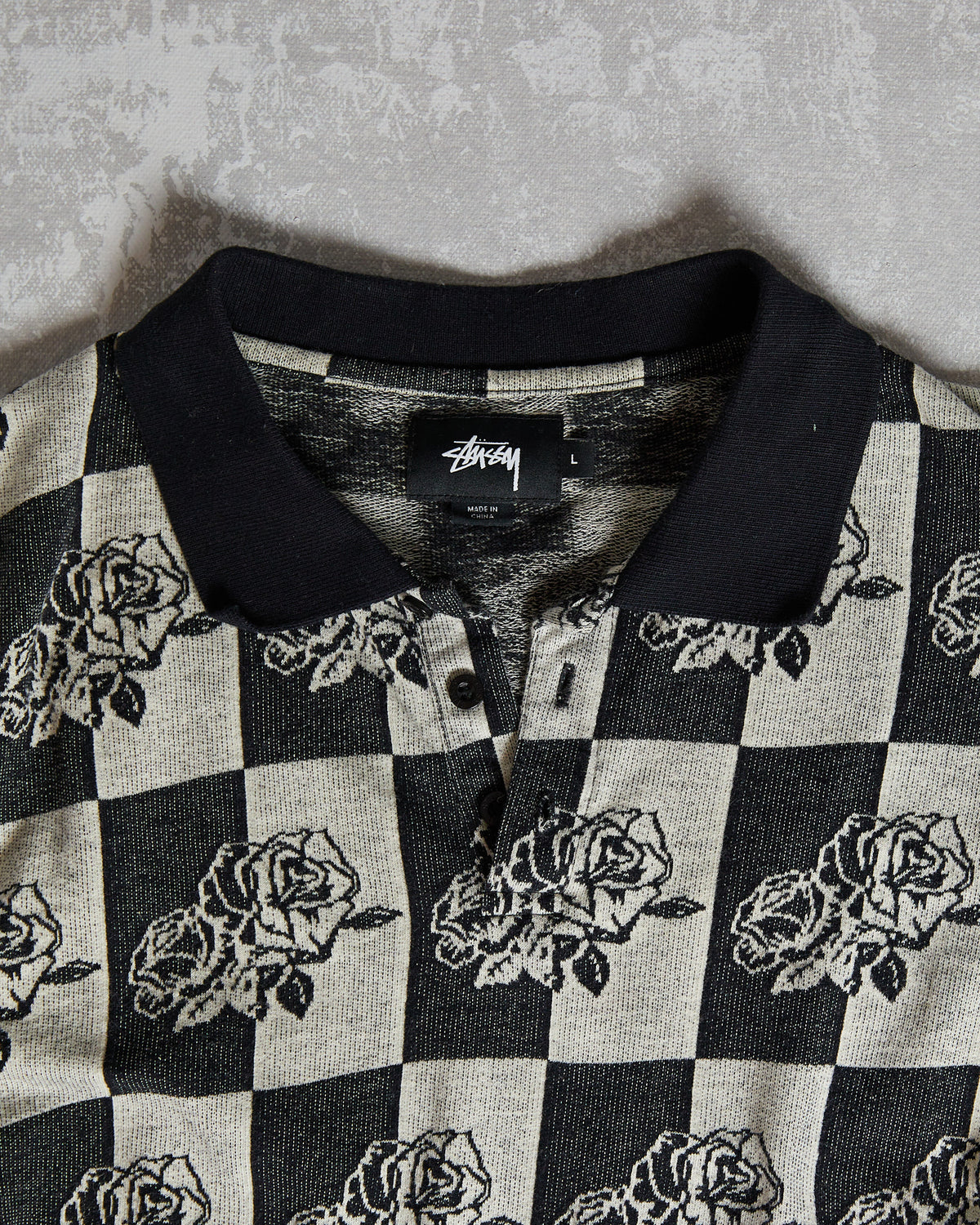 Stussy Rose Checkered  Polo black grey